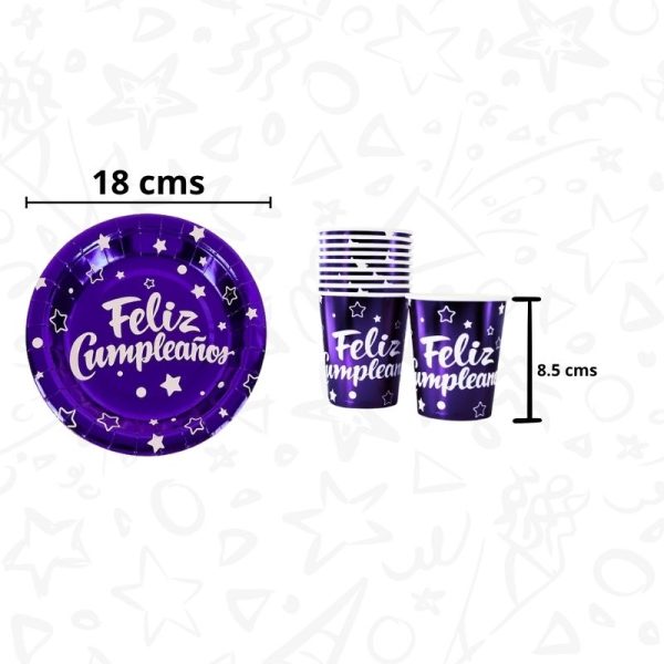 Set de Vasos y Platos “Feliz Cumpleaños” x 10 unds - Imagen 2