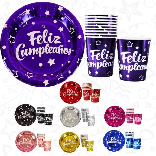 Set de Vasos y Platos “Feliz Cumpleaños” x 10 unds